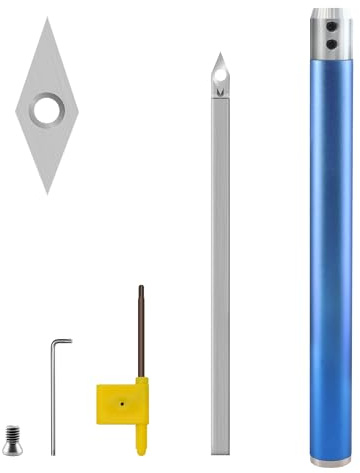 Scalpello per tornitura del legno per tornio, Utensile di precisione con inserti in carburo intercambiabili, Barra regolabile in acciaio inossidabile, Manico in Alluminio (a Forma di Diamante)