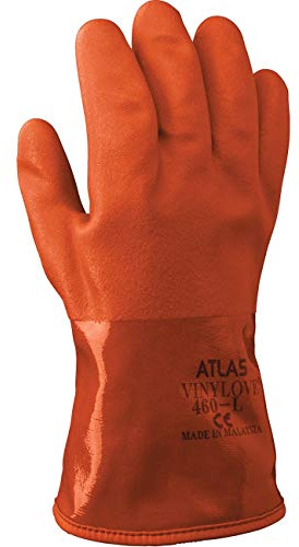 SHOWA Atlas 460 Fully Coated Insulated PVC Chemical Resistant Winter Safety Glove with Cotton/Acrylic Liner, Large (1 Pair)