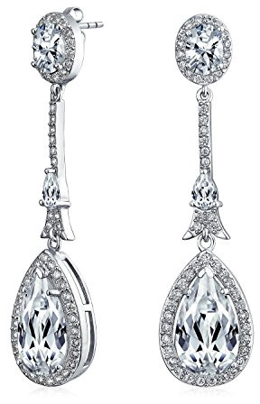 Art Deco Estilo De Circonio Cúbico Largo Lágrima Declaración De Moda Nupcial AAA CZ Claro Pendientes Colgantes Para Las Mujeres Novia Prom Desfile Plateado