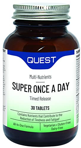 Quest Super Once A Day Multivitamin & Minerals 30x Tablets. 17 Vitamins & 12 Minerals with Vitamin A, B, C, D, Iron & Zinc for Men & Women. for Optimal Health, Reduces Fatigue & Immunity. (1 Pack)