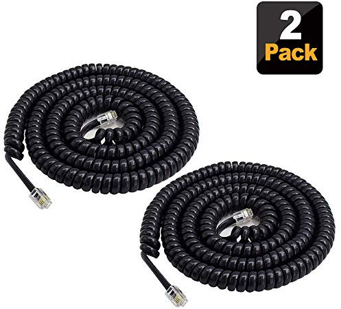 SHONCO Phone Cord, 2 Pack Black Coiled Telephone Handset Cord 23 Ft Uncoiled / 3 ft Coiled Telephone Line Wire Accessory