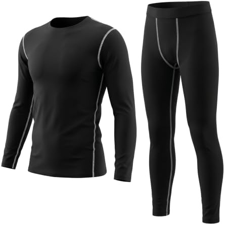 LANBAOSI Kids Boys Ski Base Layer Thermal Underwear Long Sleeve Top and Leggings Set Compression Athletic Shirt Tights , Black, 7