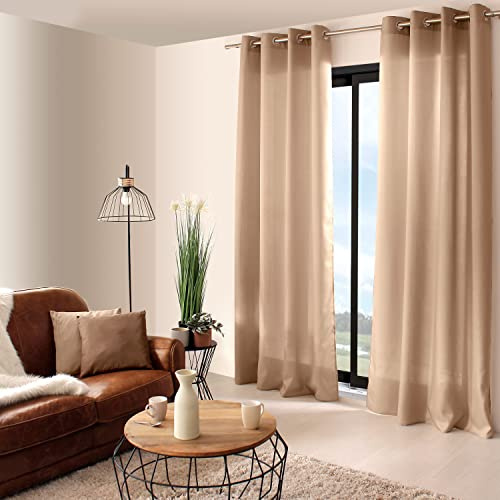 ED ENJOY HOME Rideau Décoratif à Œillets argentés, 140x240 cm, Beige Naturel, 100% Polyester, Satiné, Collection Basic