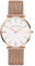 HANNAH MARTIN Damen Uhren Analog Quarz Edelstahl Wasserdicht Mesh Ultradünne (Weiß Oberfläche ，Rosegold Armband 2)