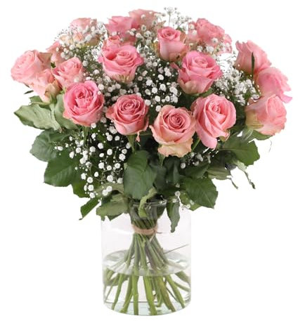 Rosa Rosen Mit Schleierkraut - Premium-Rosenstrauß XXL (60cm), 7-Tage-Frische-Garantie, Handgebunden Von Floristen, Blumenversand