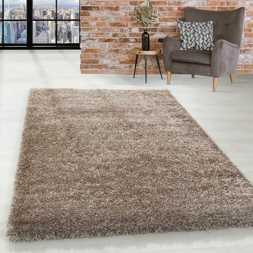SIMPEX Teppich Wohnzimmer 60 x 110 cm Läufer Flur Hochflor Teppich Taupe Moderne Einfarbig Design - Schlafzimmer Teppich Pflegeleicht Extra Weich Extra Flauschig - Carpet Living Room Deko