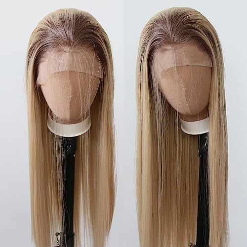 Towarm brun ombre honungsblond peruk lång rak syntetisk spets framsida peruker för svarta kvinnor #4 Ombre Honeyblond Cosplay Naturligt Hårfäste Daglig Användning