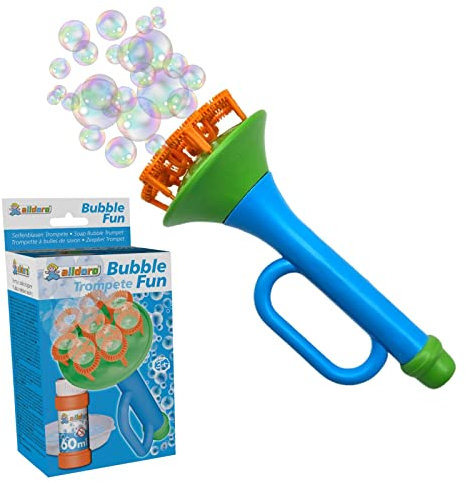 alldoro 60623 Seifenblasen-Trompete mit 60ml Flüssigkeit, Multi Bubble Seifenblasenmaschine, Trumpet für Kinder ab 3 Jahren