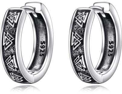 YFN Schwarze Ohrringe Herren 925 Sterling Silber Wikinger Rune Schwarz Ohrringe Geburtstag Geschenke für Männer Frauen (2)