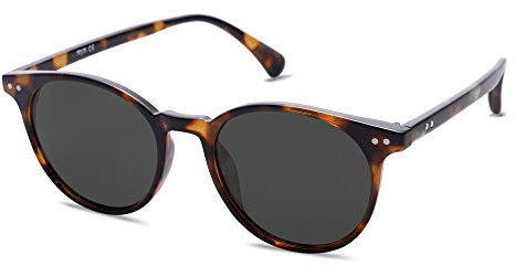 SOJOS Gafas de Sol Hombre Mujer Polarizadas Vintage Redondo Pequeño UV400 Gafas de Sol SJ2113 Con Tortuga/Gris