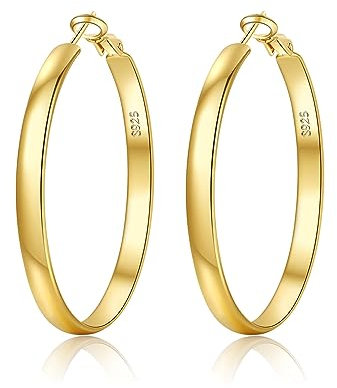 EXGOX Creolen Silber 925 für Damen 5mm Breite Groß Hypoallergene 14K Vergoldete Ohrringe Gold 30/40/50/60/70mm