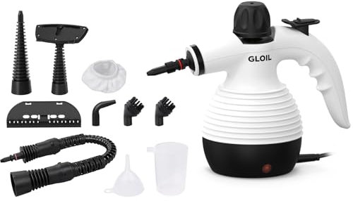 GLOIL Nettoyeur Vapeur,Multi-usage Nettoyant Vapeur,Punaises de Lit Avec 10 Accessoires Pour Taches sur Vitres,Canapé,Matelas,Tapis,Voiture,Cuisines(white)