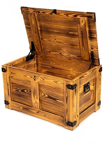 CREATIVE COOPER holzbox, schatztruhe, aufbewahrungsbox, Tisch, rustikal truhentisch, couchtisch, 77x49x45 cm, Handarbeit holztruhe, Eco Holzöl Eiche