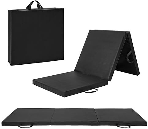 CAP Allzweck-Matte, faltbar, reißfest, Training, Aerobic, Fitness, Gymnastik, Balance-Matte, 183,9 cm L x 61 cm B x 5,1 cm Dicke, Schwarz