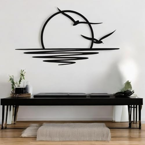 Tubibu Metall-Wandkunst – Sonnen-Glitzer-Wanddekoration – schwarze minimalistische Linienkunst – Sonnenaufgang-Wandbehang für Wohnzimmer, Schlafzimmer, Einweihungsgeschenk im Freien (X-Large)