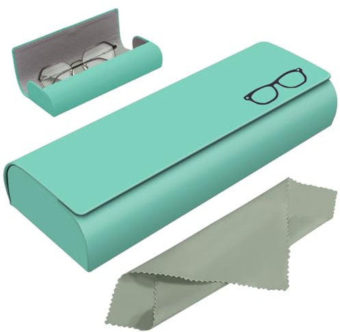 Azwood Custodia rigida in pelle PU di alta qualità, per occhiali, verde chiaro, per uomo e donna, con panno in microfibra per occhiali da sole, occhiali da sole sportivi, verde chiaro, Taglia unica