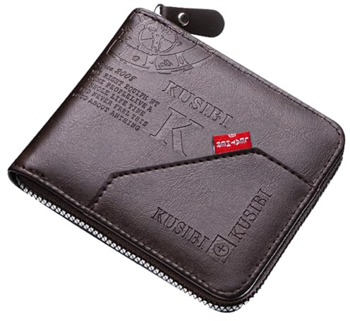 YUEcthynous Carteras para hombre, cartera vintage para hombre, cartera con cremallera, cartera de cuero para hombre con ventana de identificación y múltiples ranuras para tarjetas, pequeña cartera de