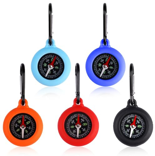 5 Pezzi Bussola, 4.3×9cm Bussola Tascabile da Trekking,Piccola Bussolas Navigazione Colorata,Bussolas con Moschettone,Bussolas Impermeabile e Antiurto per Outdoor,per Navigazione Sportiva All'aperto