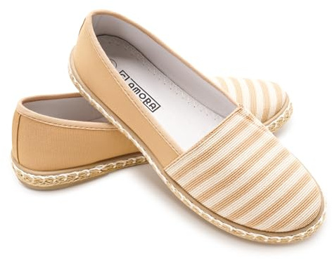 GLAMORA Espadrillas Donna Righe Ballerine Slip On Scarpe Basse Tela Mocassini Estivi Leggere Traspiranti Comode Suola Gomma Antiscivolo Calzature