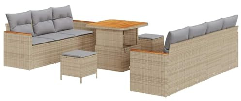 vidaXL Trädgårdsoffset 10 pcs Beige konstrotting, Trädgård och Terrass, Modern Utemöbler, Poly Rattan Soffgrupp, Skumdynor, Zip-fodral Soffa