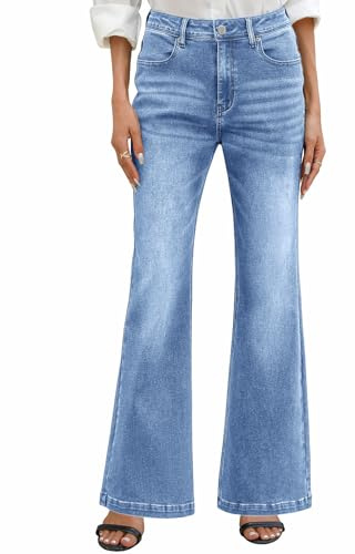 heekpek Womens Flared Jeans Stretchy High Waisted Wide Leg Jeans Casual Baggy Denim Pants