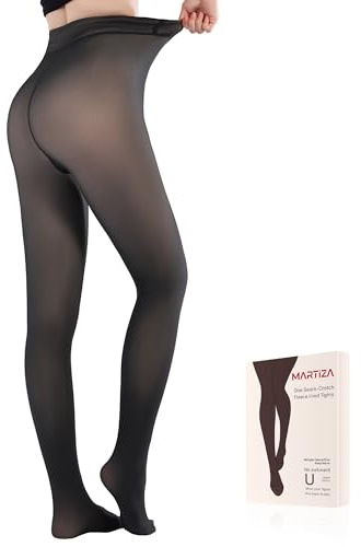 MARTIZA Fleece Lined Tights for Women,Fake Translucent Winter Thermal Pantyhose, Warm Thick High Waist Leggings (Black M-M)