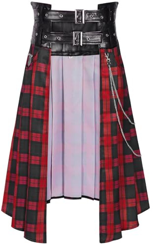 Kilt écossais pour homme - Kilt traditionnel irlandais - Jupe plissée gothique - Jupe tartan - Personnalisable - Vintage - Costume de carnaval, R rouge., L