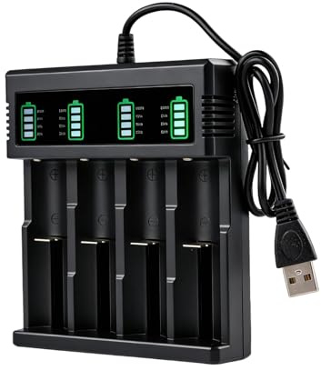 18650 laddare med LCD-skärm, Li-Ion batteriladdare, snabbladdare, 4-fack för 3,7 V batterier, universell kompatibel med 18650, 26650, 18500, 14500, 21700,26700, USB-A-batteriladdare