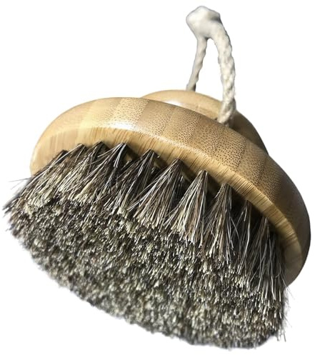 Kronabelle Körperschrubber aus Naturholz, Wildschweinborsten, Trockenbürste, Körperbürste, 9,5 cm Handflächengröße, Peeling, Lymphdrainage-Massagegerät, Sisal-Pferdemähne Borsten für glatte Haut