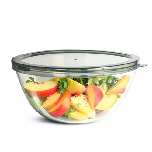 Sendez Ciotola in vetro con coperchio, grande (4,4 l), diametro 27 cm, XL, insalatiera in vetro borosilicato, resistente al calore, grande ciotola in vetro per insalata, impasto, casseruola, forno e