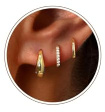3 Pairs Small Stud Hoop Sterling Silver Plated Earrings -Hypoallergenic 14K Gold Plated Huggie Earring Sets for Multiple Piercing Dainty Earring Stacks Cute Silver Cartilage Jewelry Trendy Gifts