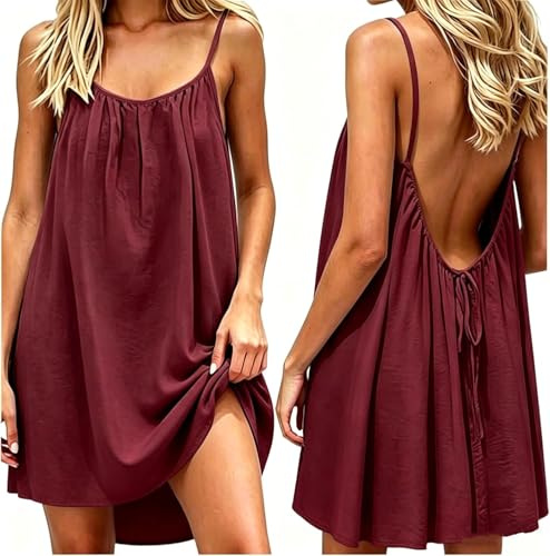 Backless Cami Dress for Women, Short Mini Sleeveless Lounge Dress Above Knee House Dress Summer Casual Solid Colour