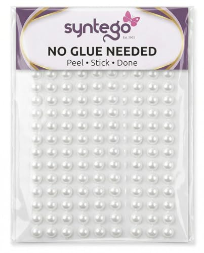 Syntego 400pcs 6mm Self Adhesive Pearls – Flat Back Pearl Stickers for Crafts, Scrapbooking & DIY – Craft Embellishments for Cards, Decorations, Art Projects (White)