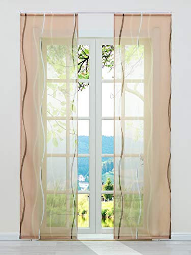 ESLIR 2er Set Flächenvorhänge Schiebegardinen Voile Gardinen mit Klettband Schiebevorhang Transparent Vorhang Wellen Muster Sand BxH 57x145cm 2 Stück