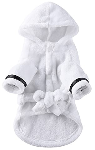 Petyoung Pet Bathrobe Dog Thickened Hooded Bathrobe Quick Drying and Super Absorbent Dog Bath Towel Soft Pet for Puppy Small Dogs Cats(White/S)