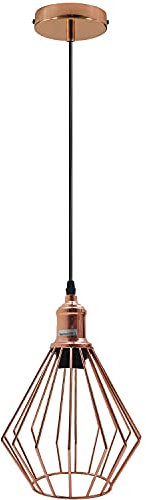 LEDSone Lampadario a sospensione a soffitto vintage retrò in oro rosa con paralumi a gabbia metallica, supporto E27 Kit lampada a sospensione per interni