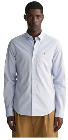 GANT Camisa clásica de Poplin Slim para Hombre, Azul Claro, L