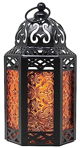 Lanterne à Bougie Marocaine, bougeoir décoratif pour Table ou à Suspendre, décorations du Ramadan, décoration intérieure, Patio ou Porche extérieur, Mariages, S, Ambre