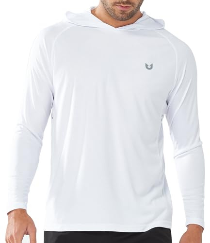 NORTHYARD Men's UPF 50+ Hoodie Shirts Long Sleeve Sun Protection Fishing Swim Beach UV SPF Rash Guard Quick Dry Lightweight White XL