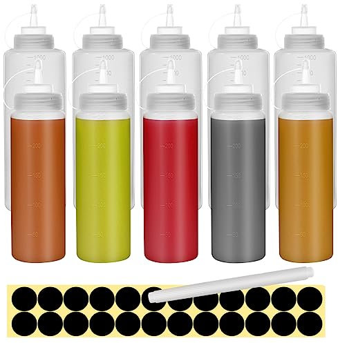 Happybase 10 bottiglie per condimenti da spremere con coperchio avvitabile, da 453,6 g, 907,2 g, multiuso, in plastica, per salse, barbecue, vernice e olio d'oliva