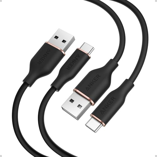 Anker Type C Cable，2 Pack USB A to USB C Flow Cord, Fast Charging for iPhone 17 16 or Max Plus and More (3FT, Black)