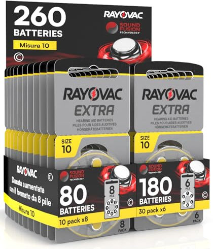 260 Pilas para Audífonos Rayovac Extra 10-10 Blisters de 8 y 30 Blisters de 6 Pilas