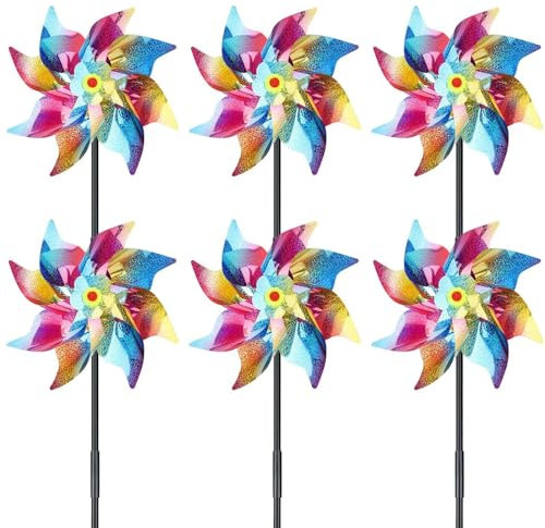 MOGADEE® 6 Stück Windräder Vogelabwehr, Reflektierende Windräder, Windrad Vogelabwehr, Vogelschreck Windrad, Windräder Garten für Balkon, Obstgarten, Hof, Dach,Taubenabwehr