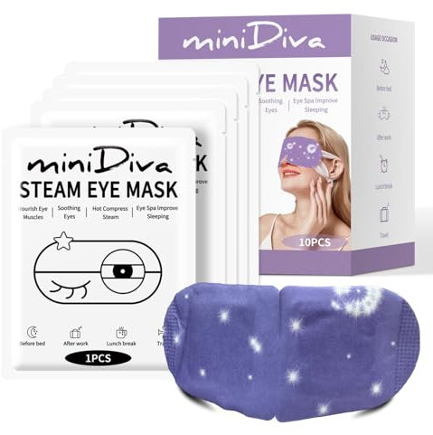 Maschera per gli occhi a vapore Minidiva per occhi secchi, maschera per gli calda e auto-riscaldante per rilassare il sonno (Lavender, 10)