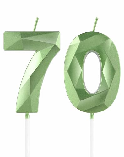 mciskin Green 70th Birthday Candles, 3D Number 70 Candles for Cake, Women Men 70th Birthday Decorations,Sage Green Candle Cake Topper Decorations for Birthday Party Weddings Anniversary Supplies
