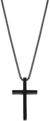 LOTUS STYLE Cadena Acero Inoxidable Hombre de 316l Colgante Cruz - Diseño Sofisticado y Resistente al Agua 550.00 mm LS2370-1/1 Collar Hombre Negro - Regalo de Cumpleaños, Aniversario, Día del Padre