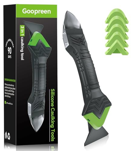 Goopreen 3 in 1 Silicone Caulking Tool Kit-Stainless Steel Caulk Remover Tool,Caulk Finishing Tool of 6 Silicone Pads,Caulk Tool Set for Kitchen Bathroom Tile Shower Window