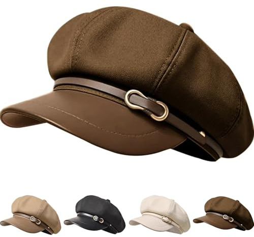 Busnos Newsboy Hats for Women and Men Beret Women's Hats & Caps Fall and Winter Womens Hat Dark Brown Ladies y2k Hat Women's Octagonal Newsboy Cap for Men Ladies Dark Brown Caps Fashion
