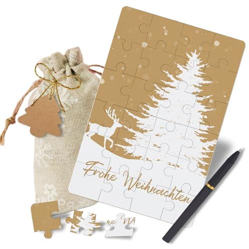 KCatsy Gutschein Puzzle Weihnachten 24-teilig- Gutscheine zum selber ausfüllen - Gutscheinkarte Rätsel Weihnachtskarte mit Rentier Weihnachtsbaum-Motiv- Gutschein Verpackung Weihnachten Geschenke