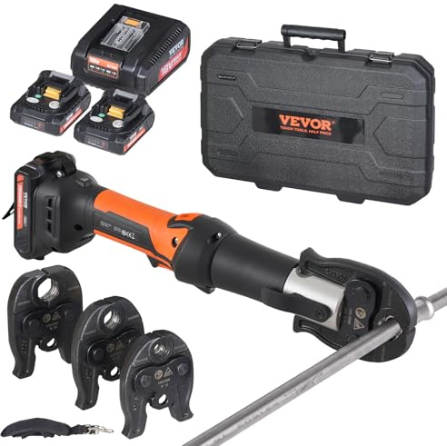 VEVOR Kit di Utensili per Pressatura e Batteria, Utensile Elettrico per Crimpatura di Tubi con Ganasce M15, M22, M28, Pressatura con 2 Batterie 20 V 2,0 Ah, Caricabatterie Rapido e Custodia Trasporto